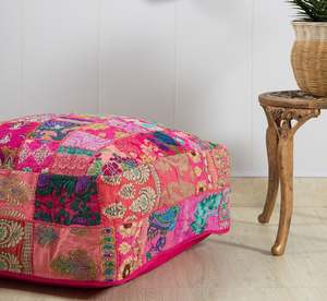 Coussins de sol bohèmes, housse de coussin décorative, housse de coussin patchwork en sari - Product Image 2