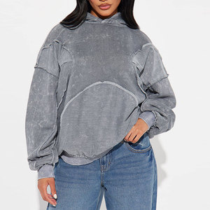 Sweat-shirt à capuche coupe-vent surdimensionné pour femme, personnalisé, effet vieilli, délavé vintage, style streetwear, marque privée - Product Image 1