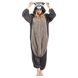 Pijama enterizo de lote de felpa suave con capucha y estampado de animal, diseño de mapache, para mujer, ideal para invierno - Product Image 6
