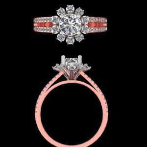 elegant floral halo round brilliant cut diamond engagement <b>ring</b> in 18kt rose <b>gold</b> with <b>set</b> wide band for women jewelry gift - Product Image 1
