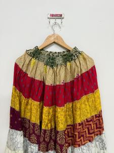 Bohemian <b>Silk</b> <b>Skirt</b> Sari <b>Silk</b> Floor-Length A-Line <b>Skirt</b> Patchwork Ruffles Festival <b>Skirt</b> Women's Summer <b>Skirt</b> Indian <b>Silk</b> Dress - Product Image 4