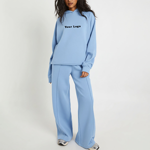 Hot Selling 100% Cotton Heavyweight Hoodie & Straight Leg Jogger <b>Set</b> Two Piece Casual Wear Solid Color Warm Winter Sweatsuit - Product Image 1