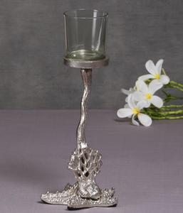 Porte-bougie vintage en métal avec insert en verre, décoration de table autoportante - Product Image 2