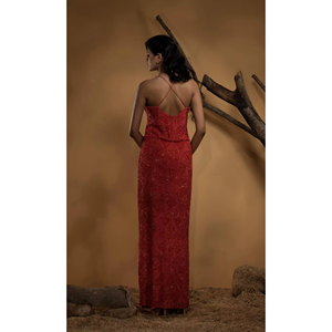 Robe de soirée de luxe perlée avec haut en maille illusion et coupe ajustée |   Robe de soirée longue pour femme Gala |   Promotion Occasion Spéciale |   Fournisseur - Product Image 1