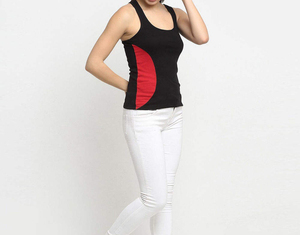 Women's Black <b>Red</b> Color Blocked Knitted Tank <b>Top</b> Scoop Neck Casual Wear - Product Image 1