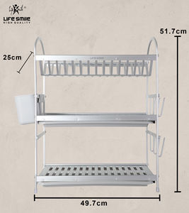LIFE SMILE - Escurridor de Platos de Aluminio de 3 Niveles de Alta Calidad, Escurridor de Utensilios de Cocina con Soporte de Vidrio de Tres Capas - Product Image 2