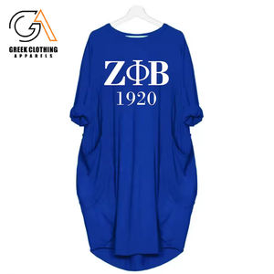 T-shirt imprimé à manches mi-longues pour femmes de la sororité Zeta Phi Beta, en coton, bleu et blanc, style 1920, coupe ample, impression numérique - Product Image 3