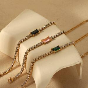 Pulsera de tenis Baguette C de moissanita, esmeralda, rosa, chapada en oro negro, joyería unisex, dije rectangular brillante, certificado GRA, estilo Hiphop - Product Image 5