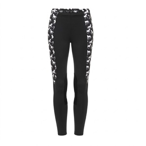 Leggings d'équitation noirs taille haute pour femme, longueur intégrale, avec bande latérale et imprimé cheval par sublimation, haute qualité - Product Image 1