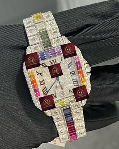 Reloj de Lujo Shreej Jewels con Diamantes de Moissanita Arcoíris, Caja Cuadrada de Acero Inoxidable de 42 mm, Cuarzo Analógico, Correa Unisex de Moda, Alarma - Product Image 1