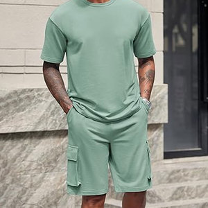 Ensemble chemise et short pour homme, 2 pièces, tenue de sport estivale tendance, t-shirts en coton surdimensionnés, shorts cargo, tenues légères - Product Image 2