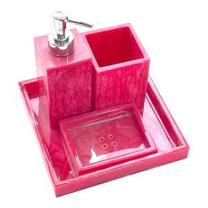 Juego de Baño Moderno de Cinco Piezas de Resina Ecológica, Impermeable, Dispensador de Jabón Redondo Rosa, Portacepillos de Dientes, Bandeja, Fácil de Limpiar - Product Image 2