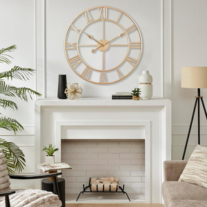 Reloj de Pared Grande de Metal Dorado con Números Romanos, Reloj Decorativo de Cara Abierta para Sala de Estar, Oficina en Casa, Decoración Interior Moderna y Lujosa - Product Image 1