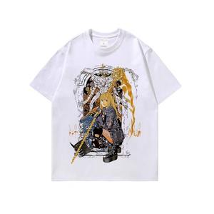 T-shirts délavés et vieillis à l'effigie de personnages de dessins animés et d'anime japonais pour hommes et femmes, t-shirts amples tendance hip-hop chinois - Product Image 3
