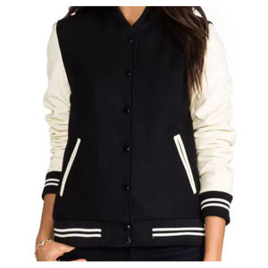 Veste varsity pour femme de haute qualité, offrant une doublure intérieure douce, légère et classique, avec couleur et logo personnalisables. - Product Image 1