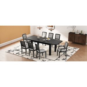 "<b>Rustic</b> 84" Extendable <b>Dining</b> <b>Table</b> <b>Set</b> W/ 6 Upholstered Armless Chairs & 2 Removable Leaves" - Product Image 5