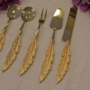 New Designer Handicraft Metal Stainless Steel <b>Gold</b> Plated Mirror Polish Cake Knife Cutlery Set Kitchenware <b>Spoons</b> Brass Handle - Product Image 1