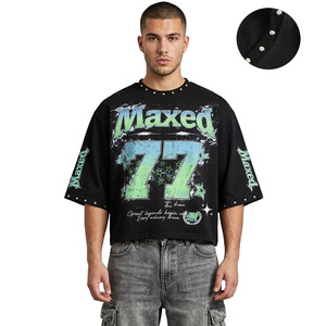 Camiseta de verano DTG con tachuelas, diseño personalizado, serigrafía, 240 g/m², 100 % algodón, tela gruesa, camiseta holgada de corte cuadrado para hombre. - Product Image 1