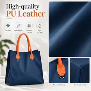 Sac fourre-tout vintage en similicuir avec poignée contrastante, grande capacité, sac à bandoulière, fermeture à bouton, sac de shopping et de voyage pour femme - Product Image 3