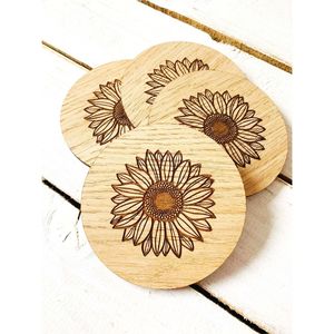 Handmade Laser Engraved Wooden <b>Coasters</b> Set Tropical Monstera Leaf Succulent Wood <b>Coaster</b> Eco-Friendly Round <b>Drink</b> Mat for Home - Product Image 3