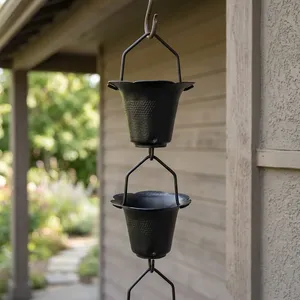 Black Hanging Rain Chain <b>Water</b> <b>Catcher</b> with Flower Shape Design for Garden Outdoor Decoration - Product Image 4