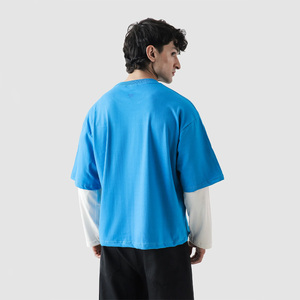 เสื้อยืดฮิปฮอปสไตล์ 100% ผ้าฝ้ายสองชั้น แขนยาว ทรงโอเวอร์ไซส์ สำหรับทุกเพศ พิมพ์ลายโลโก้ทีมกีฬาตามสั่ง ทรงไหล่ตก - Product Image 3