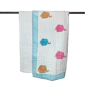Manta de Algodón Acolchada con Diseño de Elefante de Dibujos Animados, Borde Azul, para Uso en el Hogar Durante Toda la Temporada - Product Image 2
