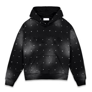 Vente en gros de sweats à capuche de haute qualité en coton 100% délavé à l'acide, effet délavé soleil, personnalisables, avec impression de strass, en tissu polaire - Product Image 1