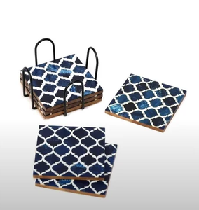 Sous-verre en os incrusté, tapis antidérapants, sous-verre à motif géométrique bleu et blanc, design moderne - Product Image 1