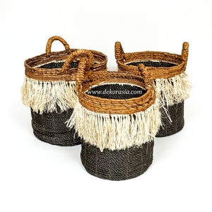 Ensemble de 3 paniers de rangement multifonctionnels en banane tressée écologiques – Paniers à linge élégants pour la décoration intérieure et l'usage végétal - Product Image 1