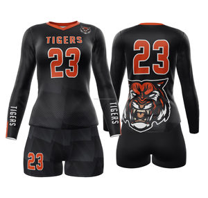 Ensemble uniforme de volley-ball pour femmes nom d'équipe personnalisé Logo imprimé séchage rapide Spandex tissu extensible ensemble de tenue de sport - Product Image 1