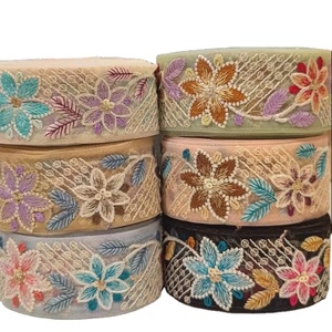 Garniture en dentelle brodée florale colorée exquise Style de luxe Motifs détaillés Robes de mariée DIY Craft Projects Couture Fashion - Product Image 1