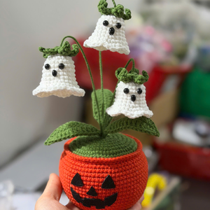 Maceta de Tulipán Fantasma de Ganchillo de Tela de Algodón para Halloween, Muñeco de Peluche Hecho a Mano, Planta en Maceta, Decoración de Estilo Clásico Adorable, Regalo para Escritorio - Product Image 2