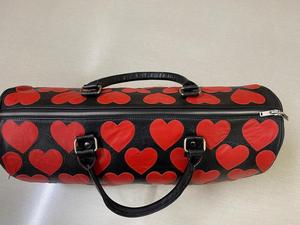 Black Leather <b>Duffel</b> <b>Bag</b> With Red Heart Pattern Zipper Closure <b>Large</b> Capacity Weekender Travel <b>Bag</b> Unisex Soft Handle - Product Image 5