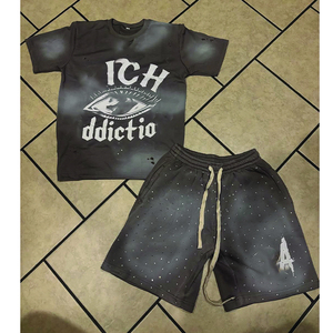 Vêtements courts personnalisés lourds pour hommes imprimés été 2 pièces ensembles Boxy 100% coton t-shirt et short ensembles pour hommes - Product Image 2