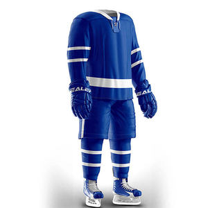 Uniforme de hockey sur glace sublimé personnalisé, maillot rayé bleu pour homme, pantalon, manches longues, évacuation de l'humidité, toutes saisons, vêtements de sport pour adultes - Product Image 3