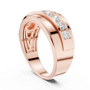 Rose Gold Lab Grown Diamond Men's Band Ring, Round Cut Diamond Channel Set Wedding Ring, Modern Luxury Fine Jewelry <b>Gift</b> - Product Image 3