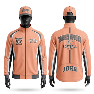 Polyester <b>Fleece</b> Softball Training Jacket 250 GSM Grey <b>Black</b> Panel Custom Embroidered Logo Heat Transfer Zip Wear - Product Image 2