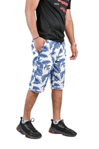 Shorts Bermuda pour Homme à Imprimé Tropical Bleu, Fermeture à Cordon sur le Devant, Taille Élastique, Taille Moyenne, Vêtement Décontracté, Tissu Polyester à Séchage Rapide - Product Image 3
