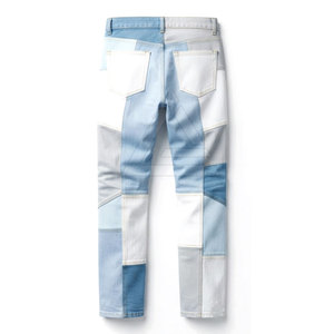 Pantalones vaqueros modernos de patchwork para hombre, tela de algodón cómoda, pierna recta, estilo casual urbano, pantalones de moda para el día a día. - Product Image 3