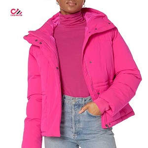 Veste matelassée personnalisée, couleur unie rose, manteau d'hiver épais, style doudoune avec capuche - Product Image 5