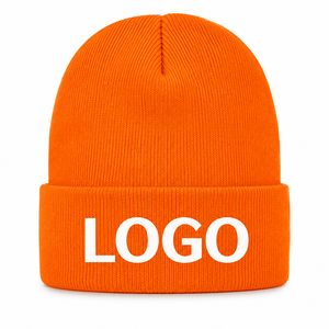 Orange Unisex Beanie Hat Spandex/Cotton Knitted <b>Winter</b> <b>Cap</b> 3D Embroidery Character Design Solid Color Casual Style Adult Size - Product Image 1