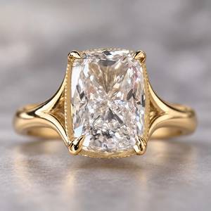 Anillo de Compromiso con Diamante Cultivado en Laboratorio, Corte Cojín, Chapado en Oro de 18K, Banda Solitaria, Joyería Clásica para Mujer - Product Image 1