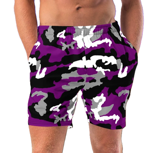 Shorts de sport pour hommes 2026, shorts de course avec poches, shorts en mesh imprimés sur mesure, shorts camouflage violets pour hommes - Product Image 1
