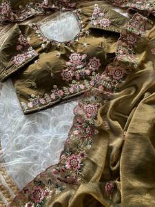 Sari en tissu de soie pure, léger, pour occasions spéciales, tenue décontractée, tenue de cérémonie, sari traditionnel - Product Image 5