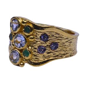 Anillo de Plata de Ley 925 Chapado en Oro Vintage con Piedras Preciosas de Topacio Azul, Topacio Blanco y Esmeralda Hechas a Mano con Bajo MOQ para Mujer - Product Image 6