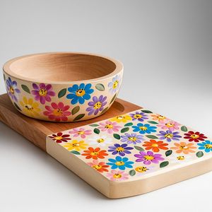 Bol de service en émail boisé imprimé, fait main, design moderne et luxueux, compatible four et lave-vaisselle, vaisselle de fête - Product Image 2