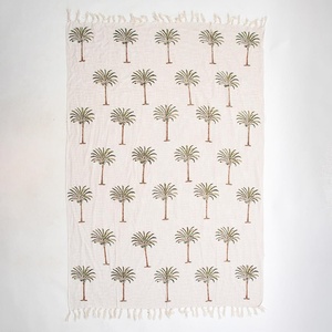 Mantas de algodón con estampado de palmera de algodón Premium de alta calidad para sofá, mantas decorativas - Product Image 5