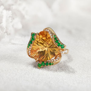 Anillo de Cóctel de Flores de Lujo, Oro de 18K, Topacio, Esmeralda y Diamantes, Joyería Fina para Mujer - Product Image 3