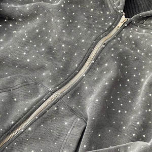 Prix d'usine – Sweat à capuche zippé en polaire épaisse avec strass pour homme – Fabricant OEM/ODM – 100 % coton – Personnalisable - Product Image 3